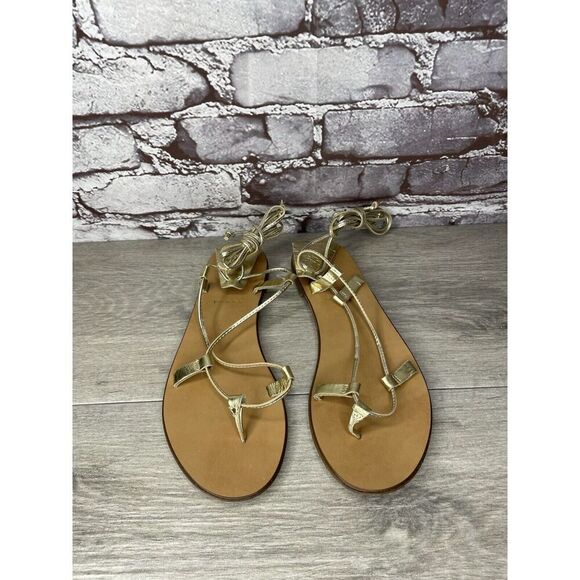 J. Crew Metallic Gold Leather Ankle Wrap Around Sandals Women’s Sz 7.5M US/38EU - Picture 2 of 16